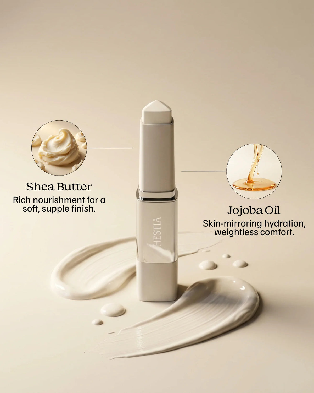 Hestia foundation key ingredients including shea butter and jojoba oil