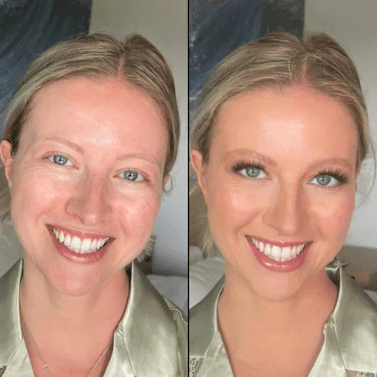 Real before-and-after results with Hestia color-changing foundation stick